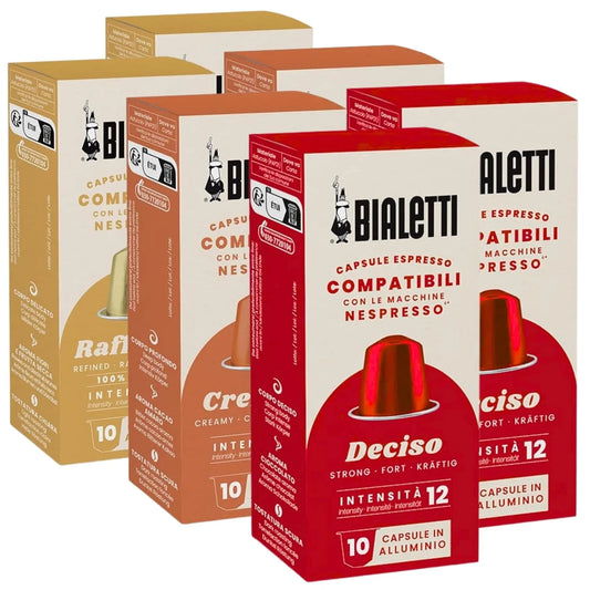 Bialetti Variety Pack Espresso Capsules 60 Pack – Original Line Compatible Pods in Deciso, Cremoso & Raffinato - Authentic Italian Coffee Selection