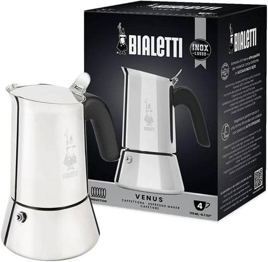 Bialetti - Venus Induction, Stovetop Coffee Maker, Suitable for all Types of Hobs, Stainless Steel, 4 Cups (5.7 Oz), Silver