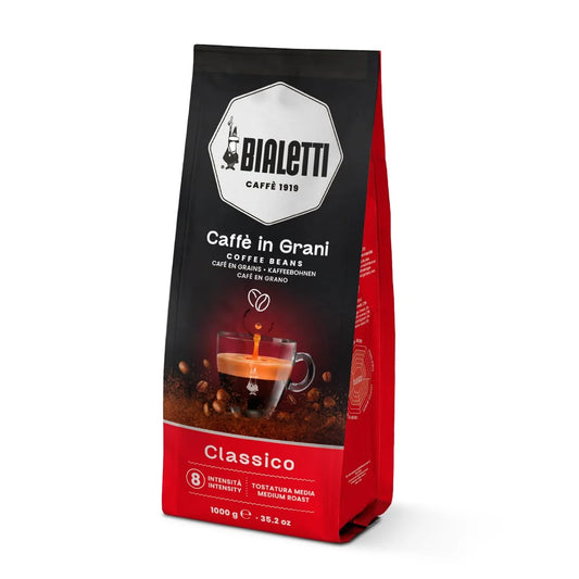 Bialetti Classico Coffee Beans, 1000g Bag - Medium Roast Intensity 8, 50% Arabica 50% Robusta Whole Bean Blend - Sweet Floral & Dried Fruit Notes For Espresso, Cappuccino & Latte Machines & Moka Pots