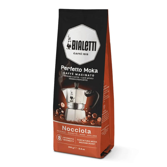 Bialetti - Perfetto Moka Nocciola: Medium Roasting Ground Coffee, Hazelnut Aroma, 8.8 Oz - 250g, Bag with Flavour-Saving Valve