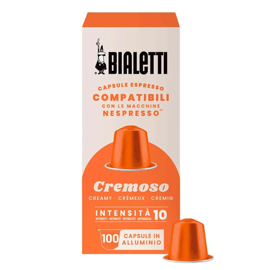 Bialetti Cremoso Espresso Capsules 100 Pack – Original Line Compatible Pods, Intensity 10, Smooth Balanced Coffee with Sweet Fruity and Hazelnut Notes