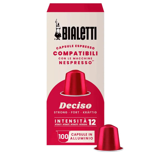 Bialetti Deciso Espresso Capsules 100 Pack – Original Line Machine Compatible Coffee Pods, Strong Intensity 12, Bold Italian Roast with Toasted Notes and Persistent Flavor