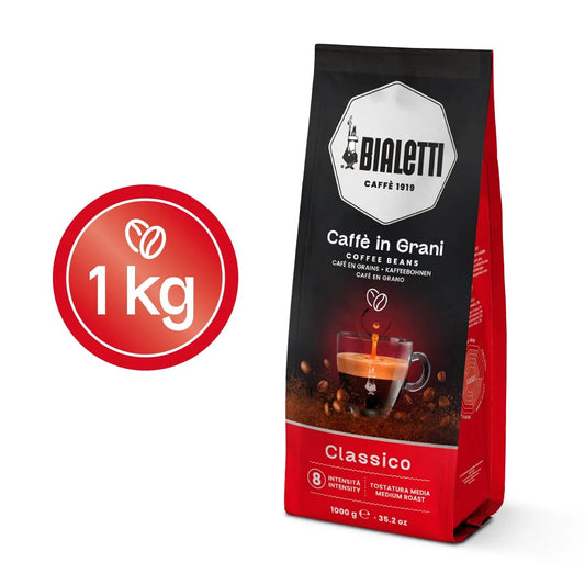 Bialetti Classico Coffee Beans, 1000g Bag - Medium Roast Intensity 8, 50% Arabica 50% Robusta Whole Bean Blend - Sweet Floral & Dried Fruit Notes For Espresso, Cappuccino & Latte Machines & Moka Pots