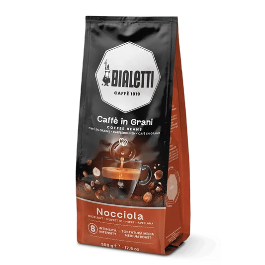 Bialetti Hazelnut Coffee Beans, 500g Bag - Medium Roast Italian Espresso Robusta Whole Bean Blend - Nutty Roasted Hazelnut Aroma, a Rounded, Delicate Flavor, Cappuccino & Latte Machines & Moka Pots