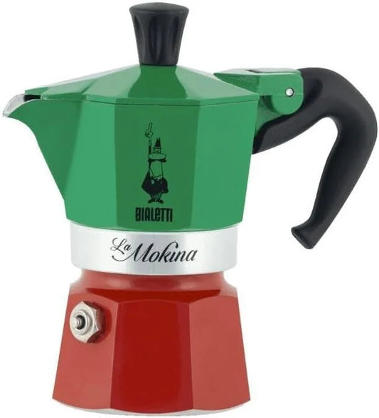 Bialetti Moka Express Iconic Italian Stovetop Espresso Maker (Green/Red, Makes 1/2 Cups)