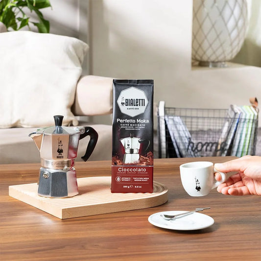 Bialetti Perfetto Moka Cioccolat Ground Coffee 8.8 oz Pack of 6, Roast Intensity 9 - Gourmet Italian Espresso with a Chocolate Aroma with Delicate Caramelized Notes, Compatible with Moka Pots