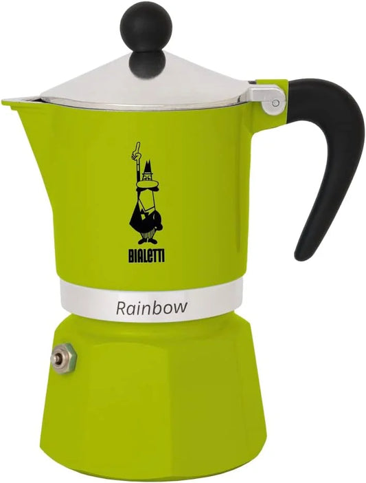 Bialetti Rainbow Moka Pot in Green, 3 Cup Stove Top Espresso Maker - Aluminum Cafetera for Ground Coffee, Italian Coffee Maker for Home Brewing