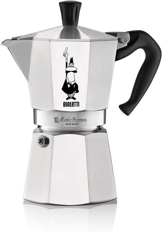 Bialetti Moka Express: Iconic Stovetop Espresso Maker, Moka Pot, Italian Coffee Maker, 6 Espresso Shots (9 oz - 270 ml), Aluminum, Silver