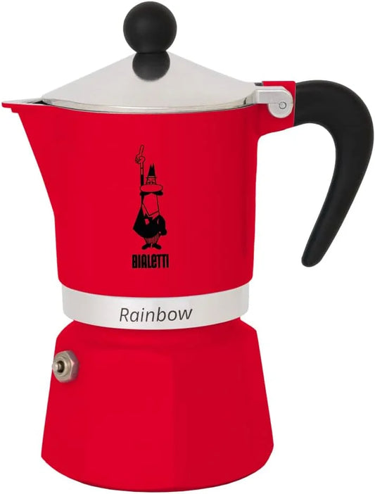 Bialetti Rainbow Moka Pot in Red, 6 Cup Stove Top Espresso Maker - Aluminum Cafetera for Ground Coffee, Italian Coffee Maker for Home Brewing