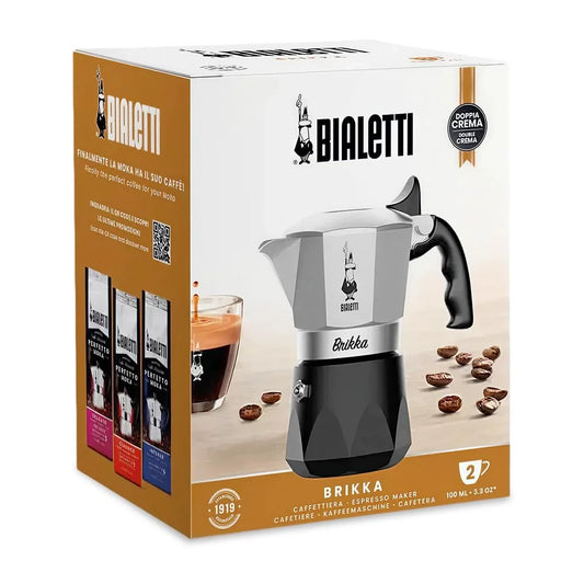Bialetti Brikka Moka Pot Stovetop Espresso Maker – Crema-Rich Italian Coffee Maker, 2 Espresso Shots (3.4 oz / 100 mL), Black