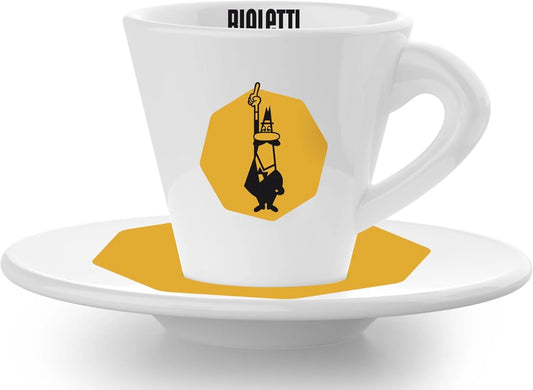 Bialetti 6 Yellow Cappuccino Cups Set with Saucers, Porcelain