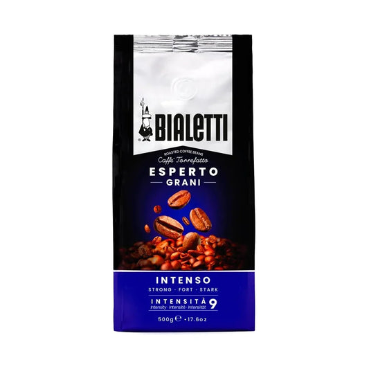 Bialetti Intenso Coffee Beans, 500g Bag - 100% Robusta Medium Roast Intensity 9, Strong Espresso with Cocoa Notes - Compatible with Automatic Machines, Bean to Cup Brewers & Stovetop Moka Pots
