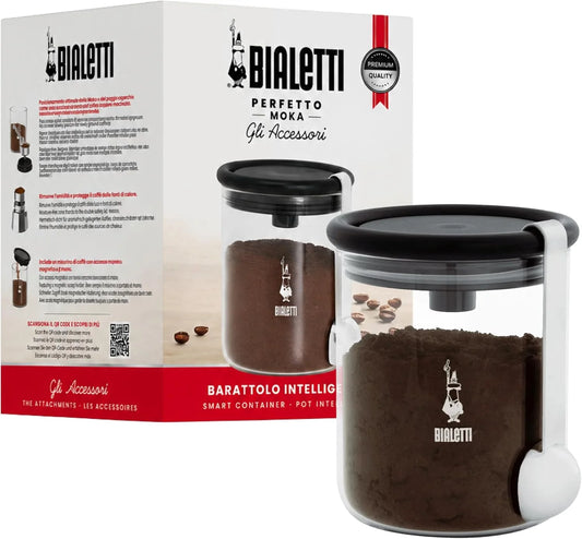 Bialetti Smart Coffee Jar: Glass Coffee Canister with Airtight Lid to Preserve the Aroma of the Coffee (8.8oz - 250g)