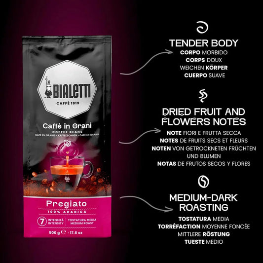 Bialetti Delicato Light Roast Coffee Beans 17.6 oz – 100% Arabica Italian Espresso with Floral & Dried Fruit Notes, Smooth Mellow Flavor, Perfect for Everyday Brewing & Automatic Coffee Machines
