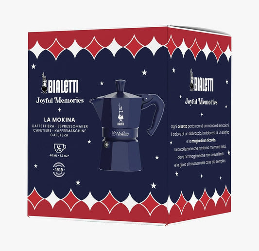 Bialetti Moka Express Iconic Italian Stovetop Espresso Maker (Blue, Half Cup)