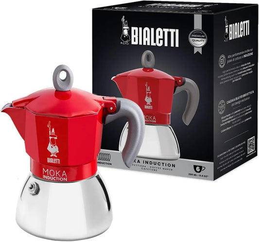Bialetti Coffee Maker Moka Induction Pot, 9.4 Oz, Red, 6 Cups