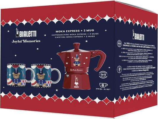 Bialetti Moka Express Iconic Italian Stovetop Espresso Maker (Red/Blue, 6 Cups Set)
