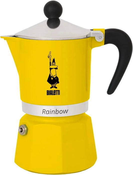 Bialetti Rainbow Moka Pot in Yellow, 3 Cup Stove Top Espresso Maker - Aluminum Cafetera for Ground Coffee, Italian Coffee Maker for Home Brewing