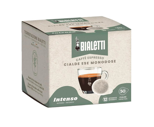 Bialetti Intenso ESE Espresso Pods 50 Count – Dark Roast Intensity 12, Compostable Paper Pods for ESE Coffee Machines, Bold Full-Bodied Flavor with Hints of Cacao and Toasted Notes, Made in Italy